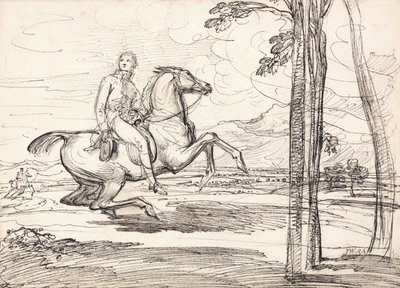 A Horseman in a Landscape: Probably a Study for Theophilus Levett Fox-hunting in Wychnor Park by James Ward